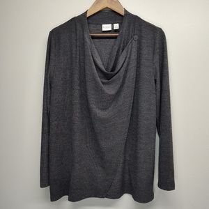 Weekends By Chico's Cardigan Sweater Women Size M (1) Gray Long Sleeve Ribbed